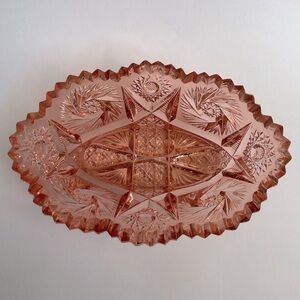 Vintage Hobstar Pink Depression Glass Oval Bowl